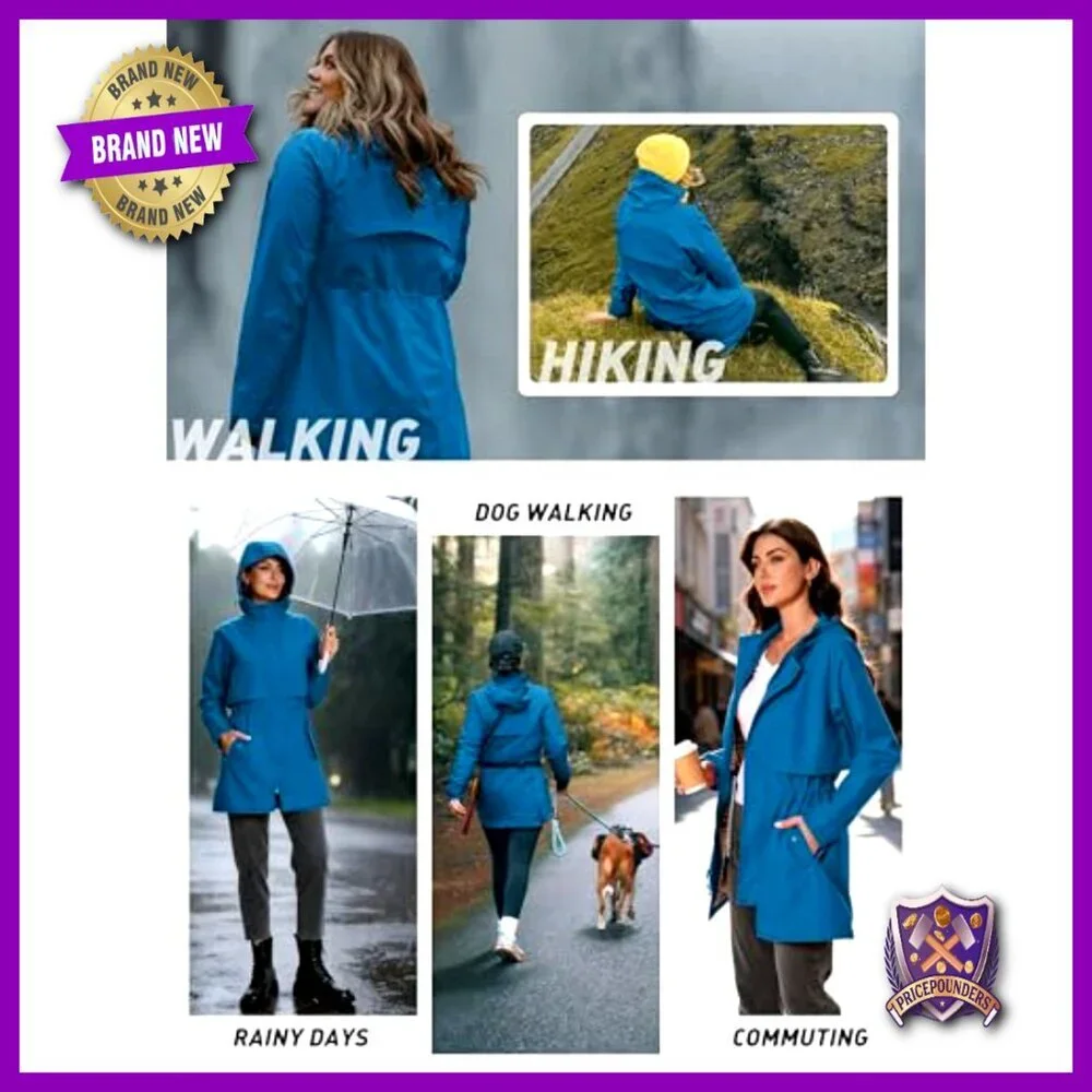 Waterproof Trench Raincoat Hooded Breathable Windbreaker Midi Length Adjustable